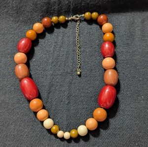 Red Brown Cream Peach Chunky Beaded Statement Necklace